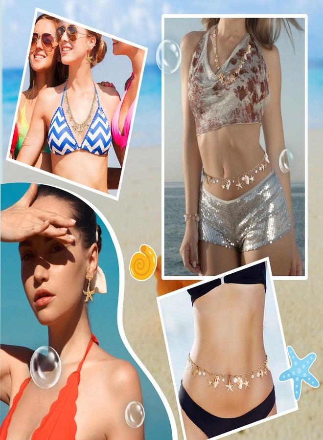 Xeyau Mermaid Costume Jewelry Set for Women: Shell Necklace, Waist Chain, Bracelet, Earring Set - Boho, Ethnic Style - B-Gold, No Metal Type, No Gemstone, Female - Image 2